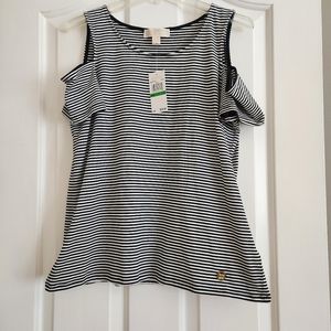 Adorable Michael Kors black and white short-sleeved cold shoulder top NWT